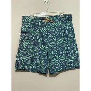 Patagonia Men's‎ 34 Swim Trunks Blue Green Geo Print Board Shorts Zip Pocket